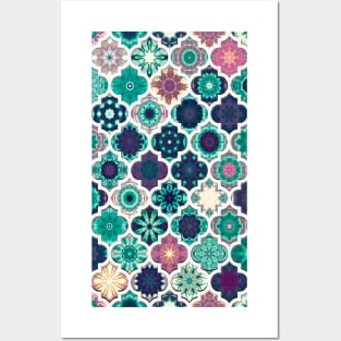 Moroccan Tile Pattern Teal Posters and Art